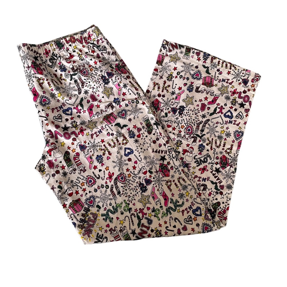 Victoria's Secret PINK brand Christmas Print Flannel Pajama Pants. Size Large.